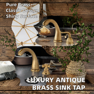 Robinet de lavabo de salle de bain de luxe en laiton massif de style antique Libert Designer, double poignée, 3 trous, avec cartouche céramique, garantie 5 ans, pour baignoire - Product Image 2