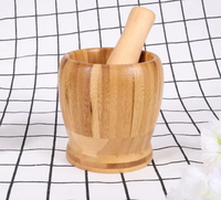 Natuurlijke bamboe 2-delige mortier en stamper set, handmatige knoflook- en gembermolen, multifunctionele kruiden- en pepermaler