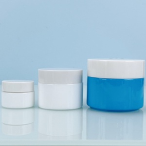 <b>Empty</b> Cosmetics Packaging Silk-screen Printing 30g 50g Matte Blue pink Round Opal White Glass <b>Jar</b> With Silver Cap - Product Image 4