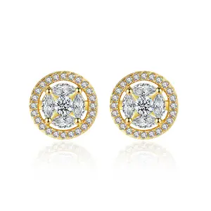Simpatici gioielli alla moda ghiacciati in argento ipoallergenico piccolo Moissanite grandi orecchini di diamanti rotondi da donna