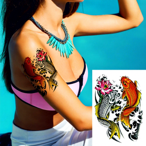 Realista Koi Flor <span class=keywords><strong>de</strong></span> pez temporal media <span class=keywords><strong>manga</strong></span> tatuaje grande adulto cuerpo arte maquillaje <span class=keywords><strong>en</strong></span> <span class=keywords><strong>brazo</strong></span> pecho Material <span class=keywords><strong>de</strong></span> papel <span class=keywords><strong>para</strong></span> Mujeres Hombres - Product Image 1