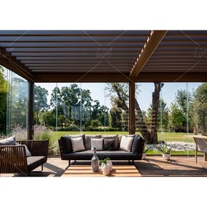 Pergola <span class=keywords><strong>de</strong></span> <span class=keywords><strong>jardin</strong></span> personnalisée en <span class=keywords><strong>aluminium</strong></span> 6x3 12x12 avec toit à lames et porte coulissante en verre pour l'extérieur - Product Image 5