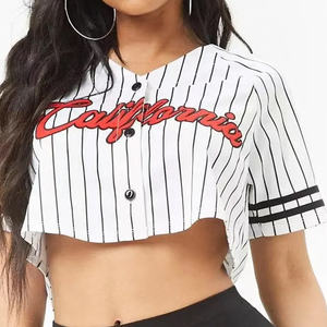 Femme Crop Top Shirt Sleeved Baseball TShirt Logo Custom Strip Sublimation Baseball Uniforms for Women - Product Image 3