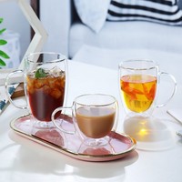 Mug à café moderne en verre borosilicate double couche avec poignée, résistant à la chaleur, transparent, isolation thermique, passe au lave-vaisselle, pour la maison