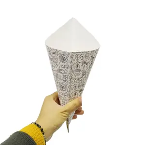 गर्म बिक्री से biodegradable कस्टम मुद्रण लोगो रिसाव सबूत खाद्य ग्रेड गत्ता फ्रेंच फ्राइज़ कागज शंकु