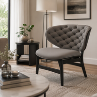 Fauteuil moderne en cuir capitonné avec pieds en bois, chaise longue rembourrée en éponge douce, meubles de salon pour la maison