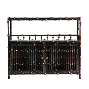 Classic handcrafted black bamboo tea cabinet, tea room cabinet, <b>sideboard</b>, tea set <b>storage</b> and display double-door <b>storage</b> - Product Image 5