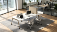 Poste de travail collaboratif Greatway pour 4 personnes avec table ronde pour réunions et discussions d'équipe