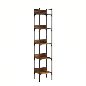 Estantería Alta y Estrecha de 5 Niveles en Roble Ahumado, Librería de Madera Sintética, Mueble Moderno Industrial para Sala de Estar - Product Image 1