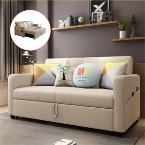 Оптовая продажа, современный диван-трансформер из бежевой ткани с многофункциональным механизмом для гостиной