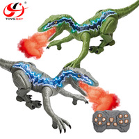 CQZNRC Dinosaurio Velociraptor de Control Remoto 2.4G con Spray de Agua, Luz LED y Sonido de Rugido - Dinosaurio RC Interactivo para Niños