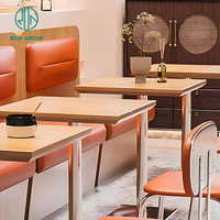Meubles de restaurant, canapé, table et chaise de style moderne, en bois carré, en cuir orange, pour salon de thé au lait, fast-food, café