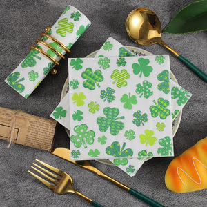 Printed Clover Pattern Paper Napkins 250mmx250mm For Themed Party Disposable Tableware - Product Image 1