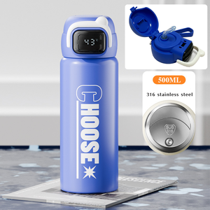 Bouteille d'eau intelligente isotherme pour enfants, 500 ml (17 oz), en acier inoxydable, avec affichage LED de la température, couvercle à paille rabattable, sans BPA. - Product Image 6