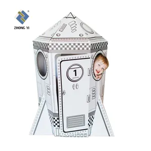 Bestseller Children DIY Color Playhouse Role Playing Game Indoor Pretend Play Paper House drawing Rocket Kids Playhouse