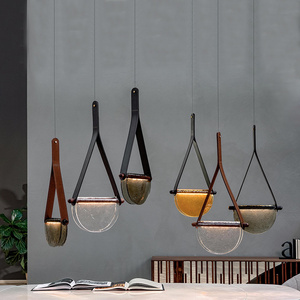 Nordique post-moderne en cuir fait à la main en verre LED Restaurant lumière sac en forme de Table à manger chambre chevet suspension - Product Image 4