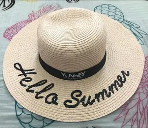 Broderie personnalisée logo imprimé dame d'été chapeau de plage en paille pour cadeau De Promotion