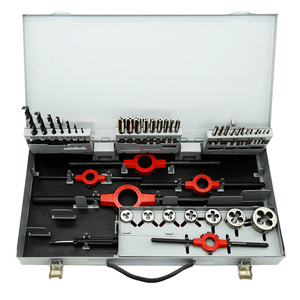 Ensemble d'outils de 44 pièces M3~M12 HSS DIN 352, jeu de tarauds et filières manuels avec clé à taraud, dans une boîte métallique grise, outil manuel pour bricolage - Product Image 1