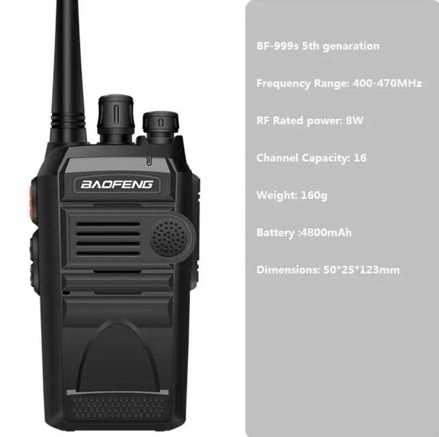 Wireless Mobile Transceiver for BF-999 Long Distance Single Band 5W UHF Walkie Talkie IPX4 Water Resistance 0-5km Range