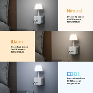 3-Outlet <span class=keywords><strong>Power</strong></span> Strip với điều chỉnh độ sáng đèn bàn, bảo vệ tăng, On/Off chuyển đổi, 3 USB-A Cổng & 1 USB-C cổng EU cắm - Product Image 2