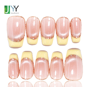 Unghie Finte di Alta Qualità Fatte a Mano con Gel <span class=keywords><strong>French</strong></span> Tip, Vendita all'Ingrosso, 10 Pezzi, Effetto Occhio di Gatto, Nude, Unghie Finte in Gel - Product Image 4