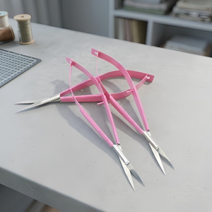 Eye Brow Scissors 4.5" Straight Baby pink Color Spring Action extra sharp Blade Customize color - Product Image 3