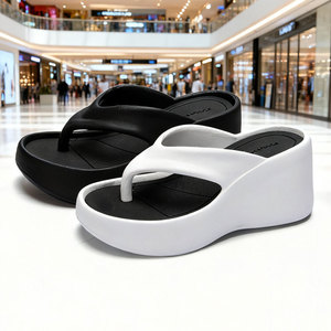 Women's Outdoor <b>Platform</b> Flip Flops High <b>Heel</b> Summer Beach Shoes Anti Slip <b>White</b> And Black - Product Image 4