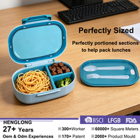 Boîte à lunch bento mignonne en plastique PP durable pour enfants avec 3 compartiments, étanche et compatible micro-ondes, sans BPA, matériau de qualité alimentaire