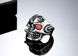 Bijou en acier inoxydable pour hommes, anneau de haute qualité, Style Punk, yeux rouges, crâne de <span class=keywords><strong>diamant</strong></span>, vente en gros - Product Image 4