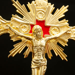 HTニューアロイチャーチホームカトリックメタルクラフトゴールドカラーメッキスタンディング十字架祈りクロススタンディング十字架祭壇クロス - Product Image 2