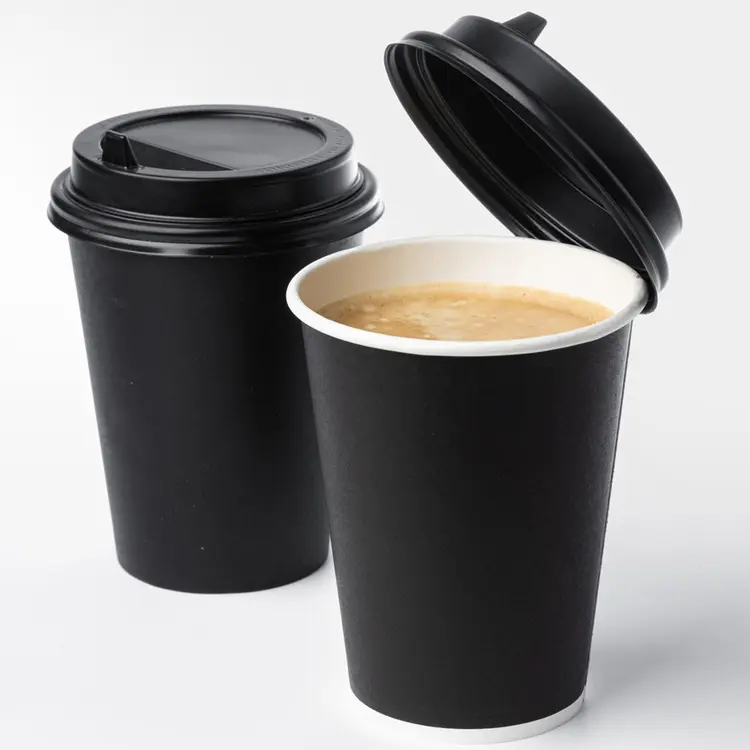 Di alta qualità 16oz tazze di caffè monouso a doppia parete nero caldo isolamento termico tazza di carta da caffè