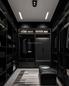 Meubles de chambre à coucher en bois fixe haut de gamme, cuisine et vestiaire minimalistes personnalisés en noir, blanc et gris - Product Image 1