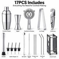 Ensemble de shaker à cocktails en acier inoxydable 304 de 17 pièces, 700 ml, avec support en acrylique, boîte cadeau avec logo personnalisé, kit d'outils de barman pour la maison