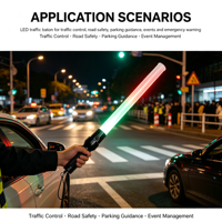 Bâton de signalisation LED 54 cm, rouge et vert clignotant, portatif, IP54, pour le contrôle du trafic et la sécurité routière, vente en gros OEM