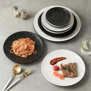 High Temperature Decal Textured Porcelain White and Black Dinnerware <b>Plates</b> <b>Ceramic</b> with Dishwasher Safety - Product Image 2