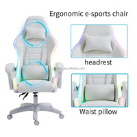 Chaise de jeu PC d'ordinateur en cuir blanc bon marché Silla Gamer Led RGB Chaise de jeu de massage de course avec lumières et