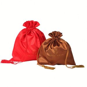 Sacs en satin pour cadeaux de mariage, vente directe du fabricant chinois, sacs en satin champagne, pochettes en satin avec dentelle - Product Image 6