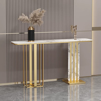Table d'appoint moderne en marbre blanc pour couloir, table étroite de luxe dorée pour salon, meubles d'entrée, tables de console