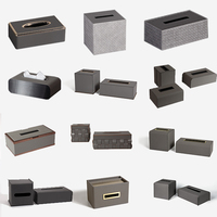 Porte-serviettes et boîte à mouchoirs rectangulaire de luxe en cuir véritable et fourrure de cheval, noir, pour hôtels, maison et voiture