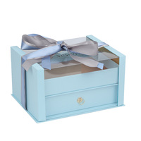 Boîte cadeau à double couche avec couvercle en acrylique transparent, boîte à cadeau de luxe avec nœud en ruban pour cosmétiques, emballage de cadeaux de mariage