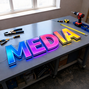 Lettres de signalisation lumineuses à double éclairage, rétroéclairées par LED RGB personnalisées, avec changement de couleur, pour salon, café, hôtel, hall d'entrée - Product Image 1