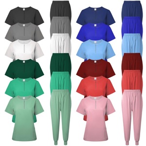 Women's Medical Scrub Set Short Sleeve Top With Pockets And Trousers Moisture Wicking Knitted Uniform For Nurses Doctors - Product Image 1