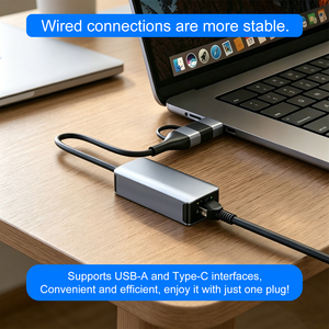 Dock Multiporta OEM di Fabbrica 2 in 1 USB3.0 Tipo C a RJ45 Scheda di Rete 1000Mbps per PC, Splitter di Conversione a Doppia Testa per Espansione - Product Image 3