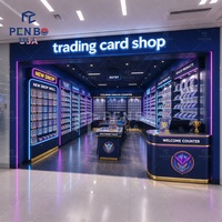 Vitrines de présentation personnalisées pour magasins de cartes à collectionner, aménagement de boutiques de détail avec éclairage LED, présentoirs muraux et tables de jeu