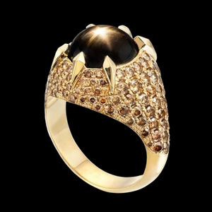 Anello con pietra nera ovale per donna, design con intarsi sfaccettati, gioielli eleganti e alla moda - Product Image 3