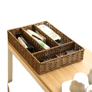 Cesta de Almacenamiento de Ratán Moderna con Tapa, Rectangular/Circular, para Organización Ecológica del Hogar, Escritorio, Refrigerios, Juguetes, Artículos Diversos, Llaves - Product Image 1