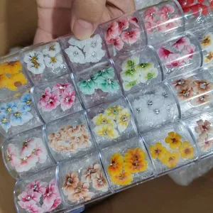 100 adet/kutu toptan el yapımı 3D akrilik Nail Art çiçek özelleştirmek aksesuarları Kawaii tasarım takılar Nail Art deco