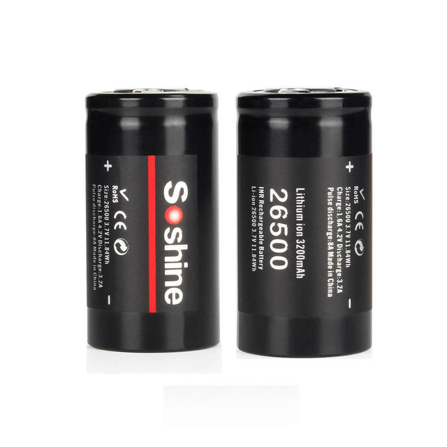 26500 Cell Rechargeable Batteries, 3.7V 3200mAh Li-ion- 2 Count (Pack of 1)