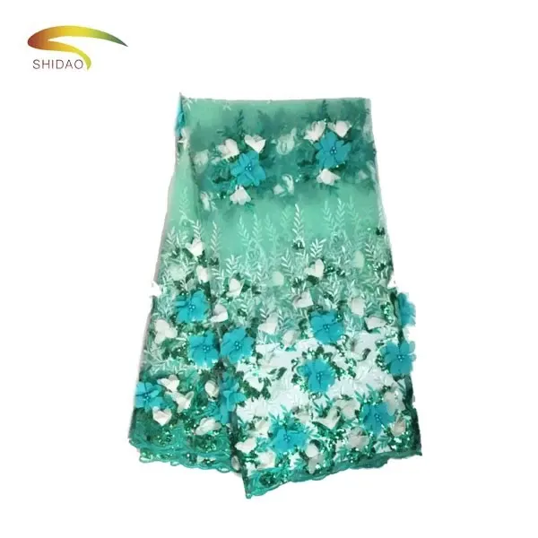 new arrival wedding bridal dress 3D flower lace fabric with beads