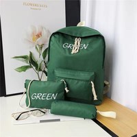 Ensemble de sacs à dos en nylon trois pièces, style coréen, design universitaire pour jeunes, motif lettres, grande capacité, sac à dos scolaire unisexe pour étudiants